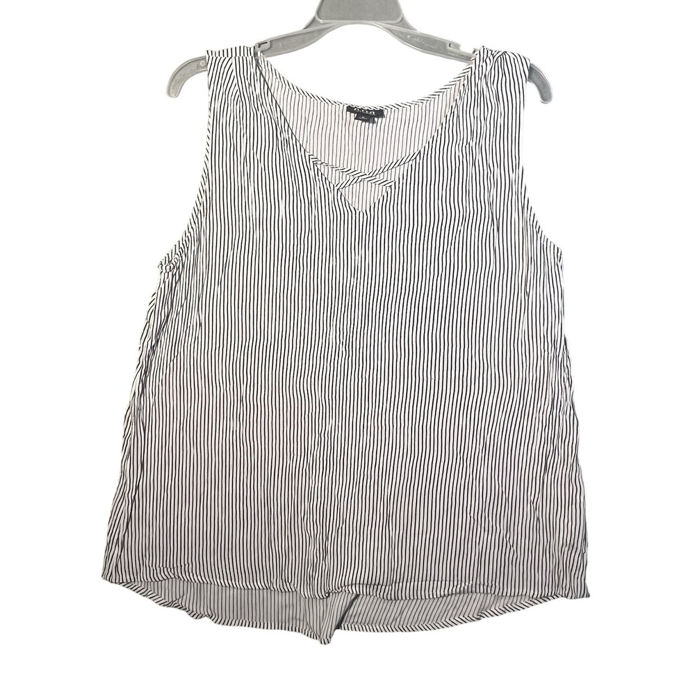 A.N.A Women's Size M Black White Striped Sleeveless V-Neck Rayon Tank Top Blouse